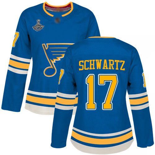 Adidas Blues #17 Jaden Schwartz Blue Alternate Authentic Stanley Cup Champions Women's Stitched NHL Jersey